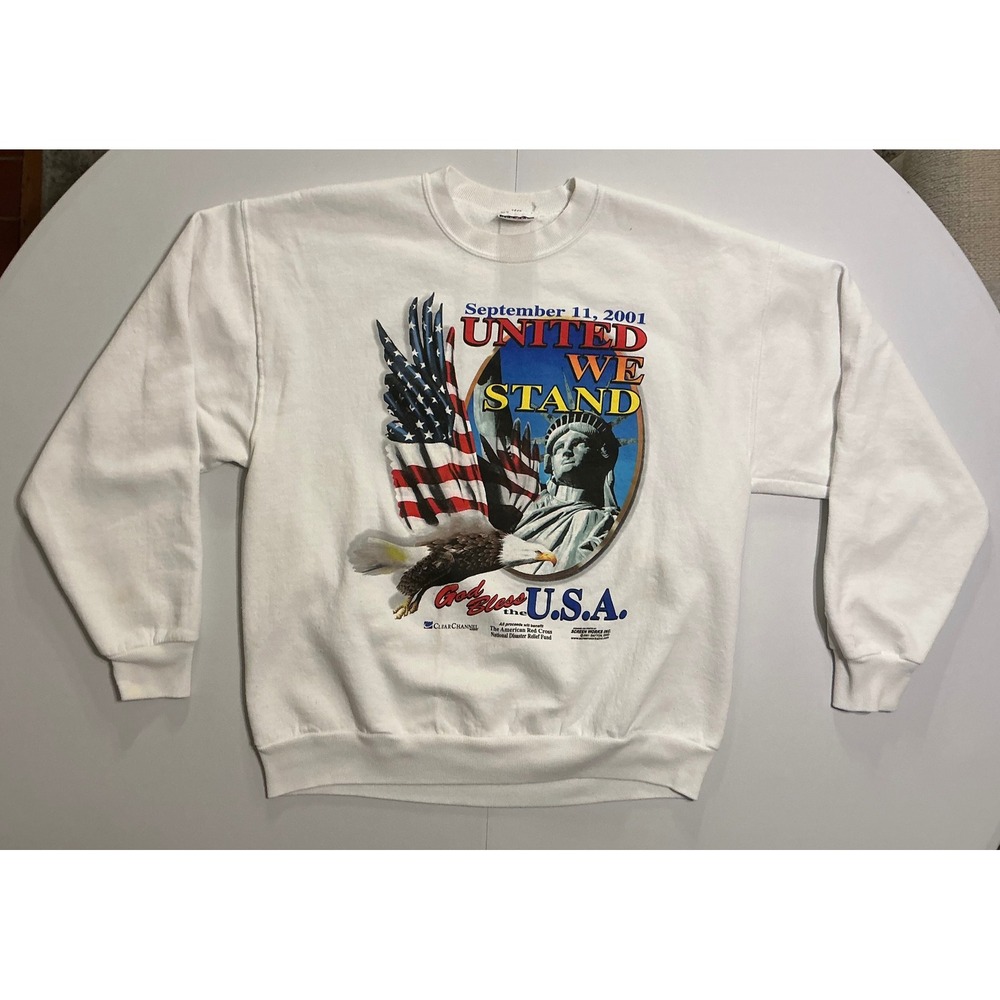 VTG 9/11 September 11 United We Stand Memorial Sweatshirt Crewneck‎ White L USA